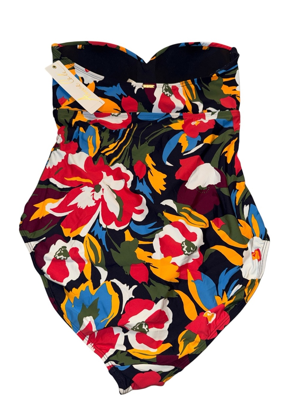 Anne Cole Floral Strapless One-Piece in Navy, Pink, Red and Green - Picture 3 of 6